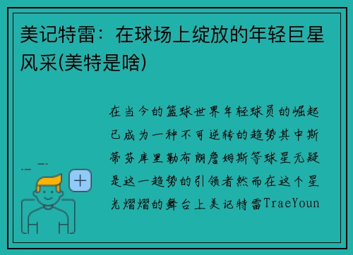 美记特雷：在球场上绽放的年轻巨星风采(美特是啥)