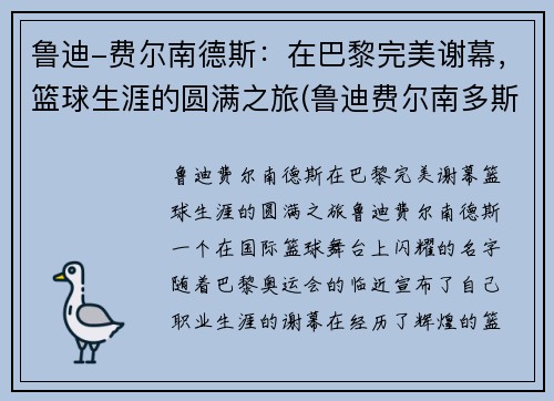 鲁迪-费尔南德斯：在巴黎完美谢幕，篮球生涯的圆满之旅(鲁迪费尔南多斯)