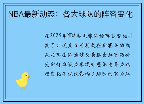 NBA最新动态：各大球队的阵容变化
